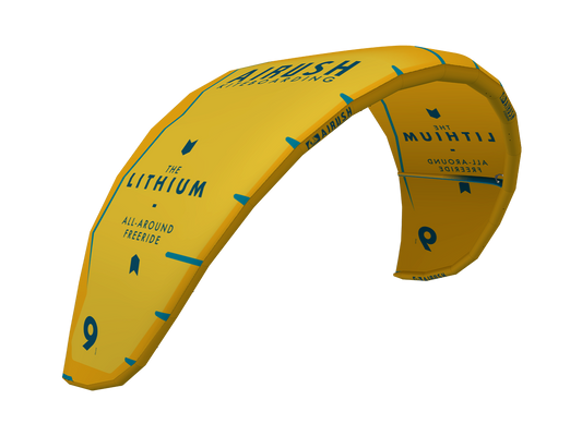 A kitesurfing kite with geometric patterns.